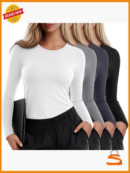 Tops - 4 Pack Women's Underscrub Shirts Long Sleeve Crewneck Tops Nurse Slim Fit Soft
